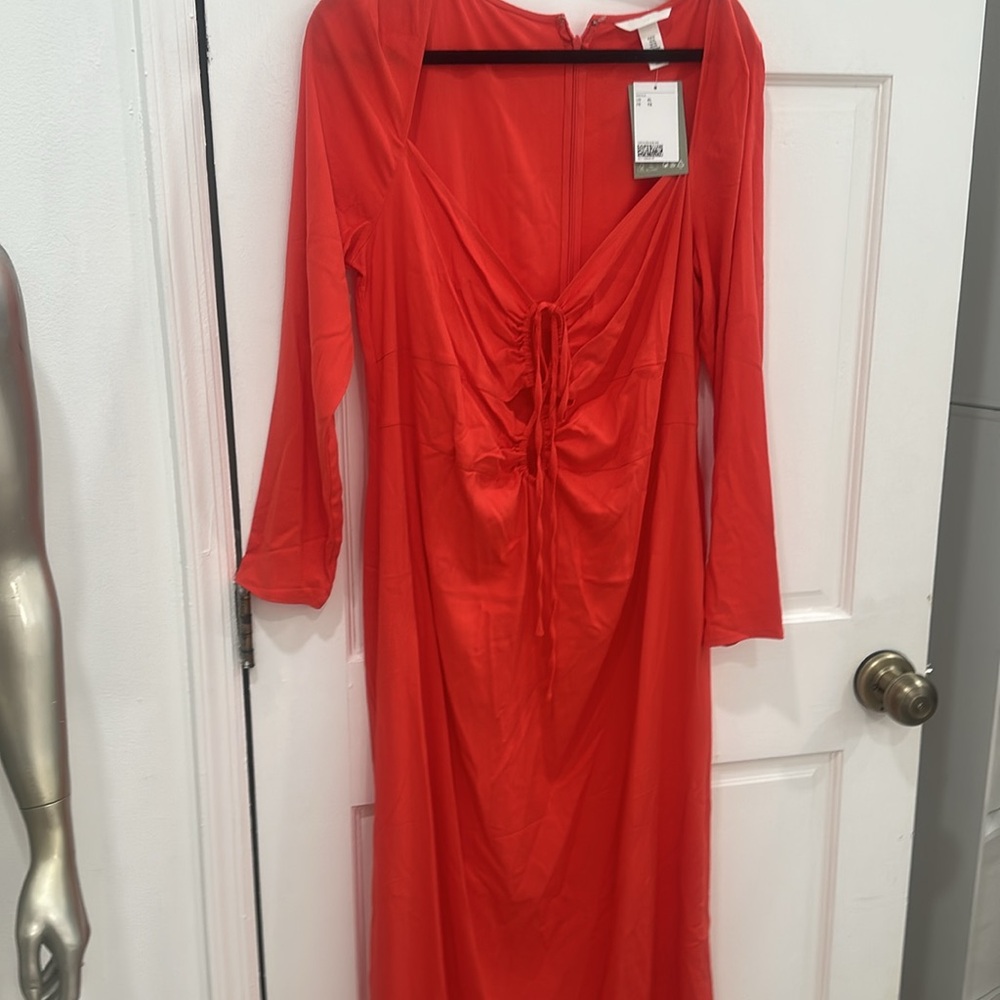 H&M orange long sleeve Cut-Out Maxi Dress Size XL summer vacation resort beach
